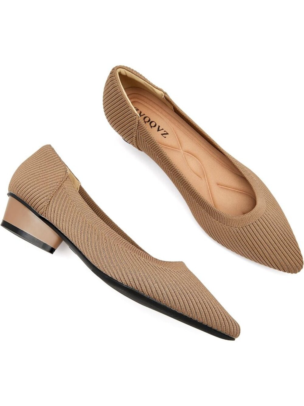 Women's Nude Comfortable Knit Ballet Shoes Pointed Toe Low Heel Pumps Shoes